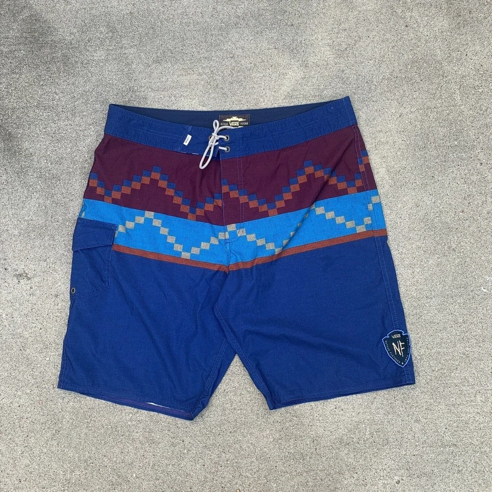 Vans Nathan Fletcher‎ Board Shorts Size 34 Blue Maroon 